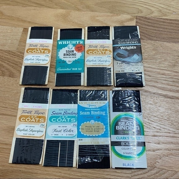 Vintage Twill Tape Coats Seam Binding Bundle Black Wright’s Rayon 1/2” Wide - Picture 3 of 6